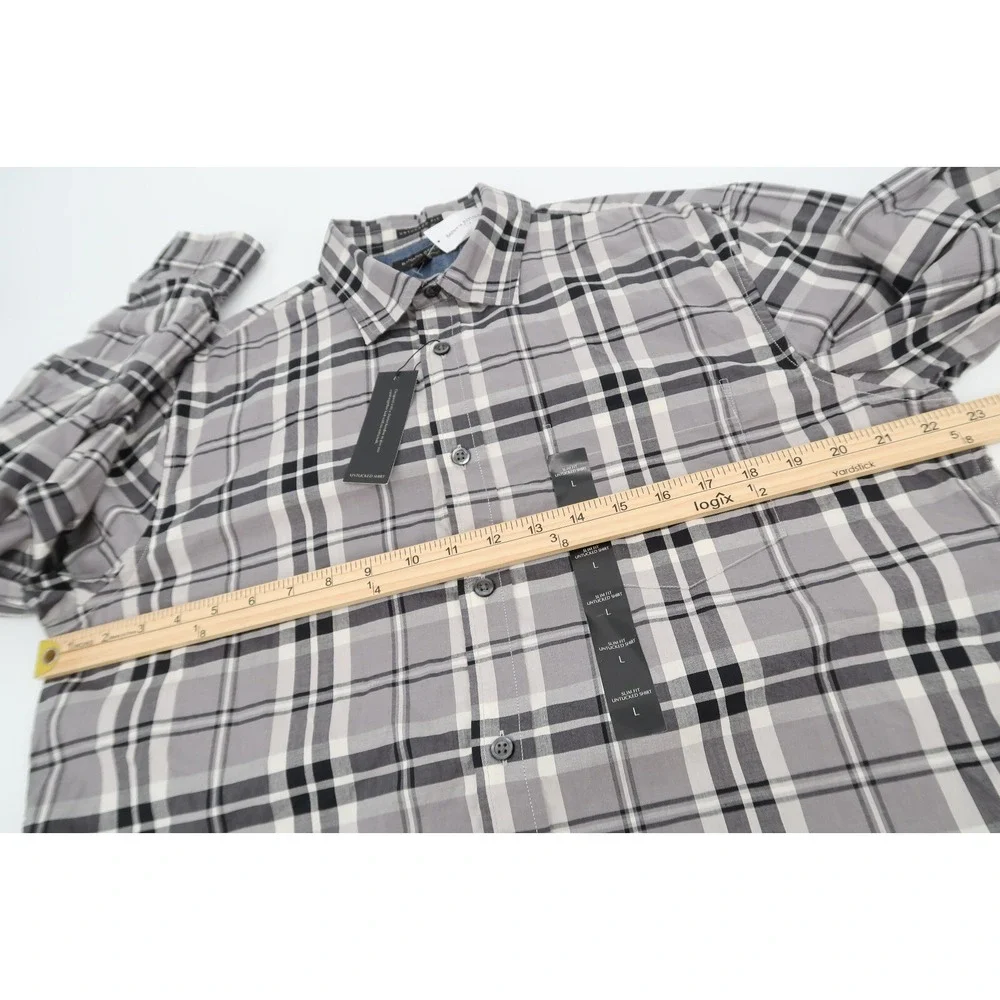 Banana Republic Button Down Shirt Mens‎ Large Gray Plaid Slim Untucked Fit New